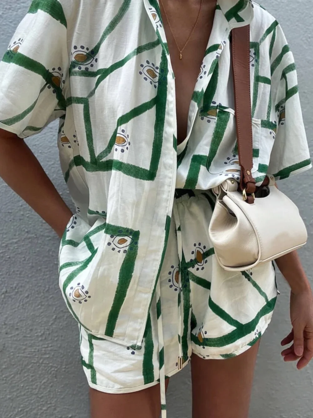 Commense Print Drawstring Relaxed Summer Linen Blend Shorts Size Large